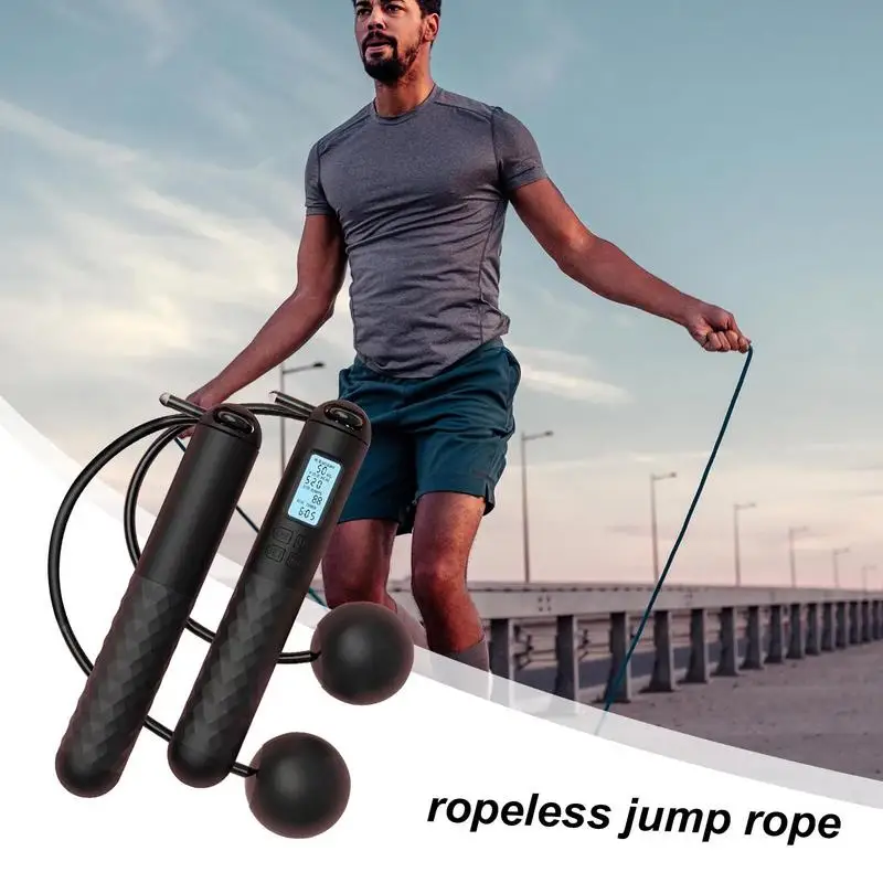 Ropeless Jump Rope With Counter Fitness Weighted Skipping Rope Smart Cordless Ball-Weighted Digital Counting Jump