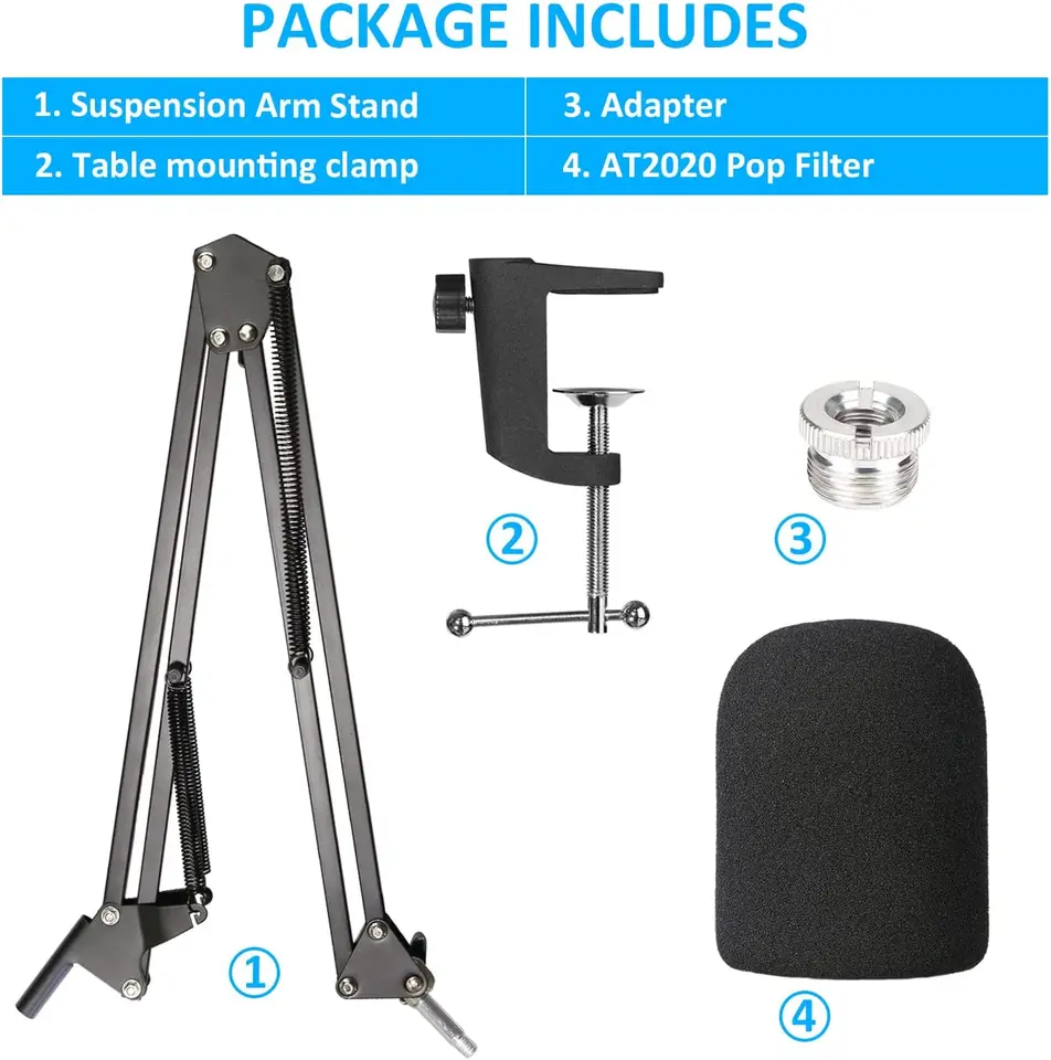 AT2020 マイクブームアーム フォームウィンドスクリーン付き