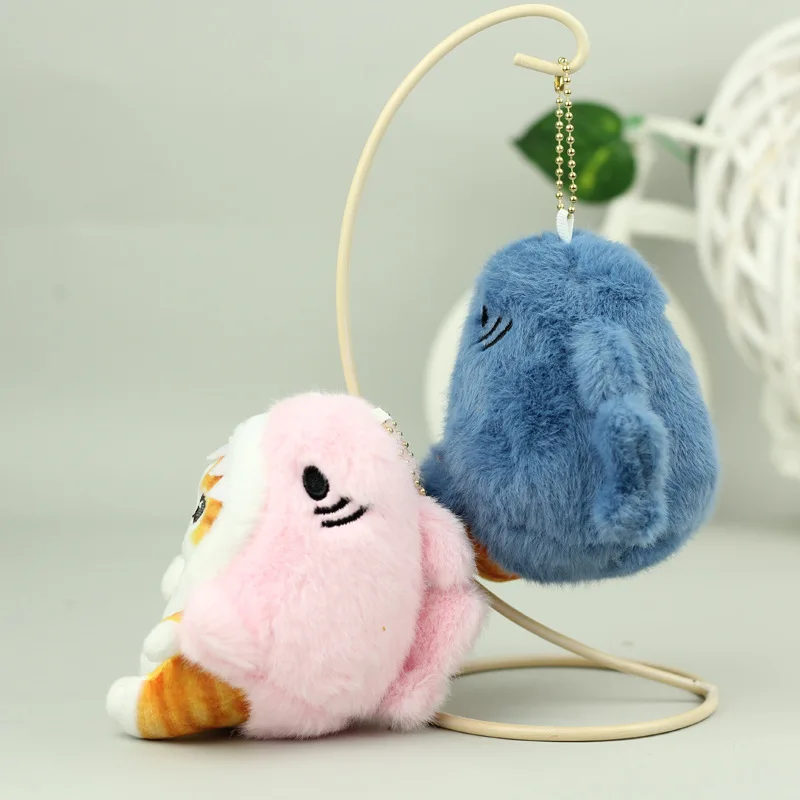 11CM Cute Kawaii Pendant Keychain Cloth Plush Doll Little Shark Cat Soft Toys Room Car Bag Decoration Key Rings Birthday Gift 4