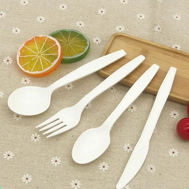 Disposable Dessert Spoons Biodegradable Cutlery Spoon Disposable Degradable Corn Starch Tableware Pizza Teaspoon Spoon Fork Knife Mini Cutlery Festival Party Accessories 100pc/lot