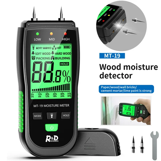 Medidor de humedad de madera para construcción, higrómetro Digital de pared,  Detector de humedad de madera, cartón, R & D MT-19 - AliExpress