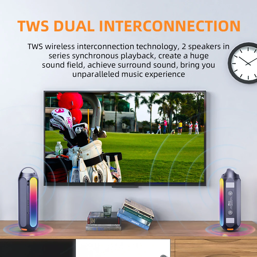 Latest model IPX6 wireless portable Speaker with Magnetic Golf Cart, solar panel, multiple music playback modes