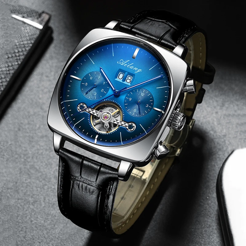 AILANG Famous Brand New Square Large Dial Mechanical Watches Luxury Leather Strap Waterproof Automatic Tourbillon Watch For Men_voghion.com