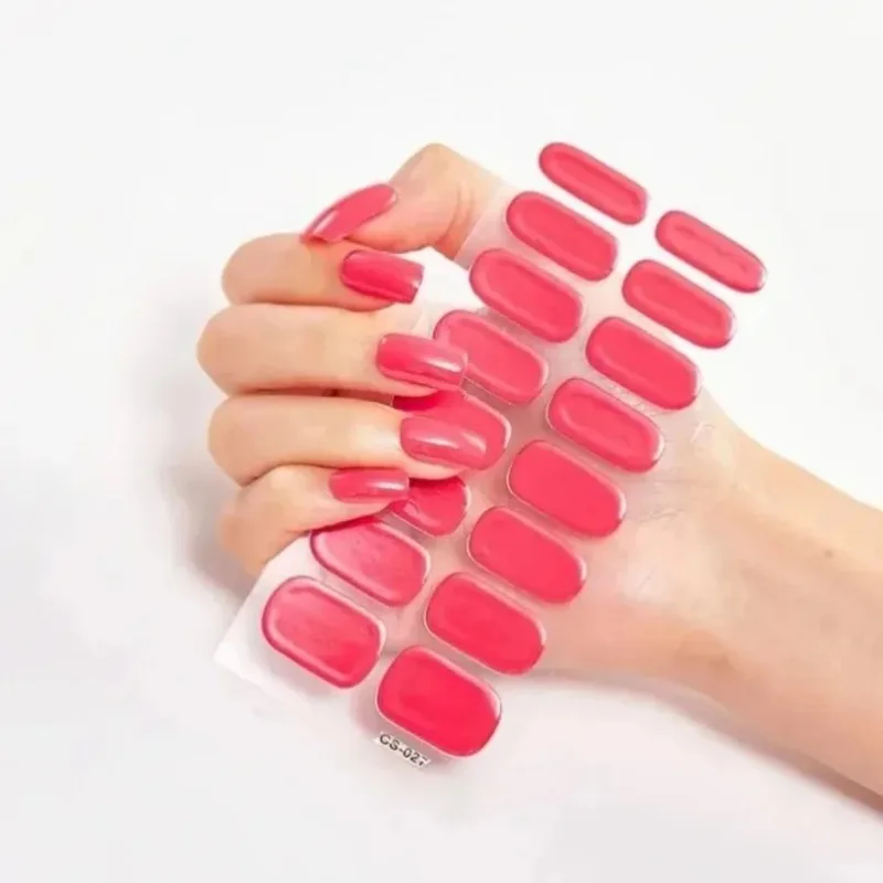 UV Semi-Cured Gel Nail Wraps Sticker 5D Pure Color Full Cover UV Lamp Gel Sticker Long-Lasting Nail Extension Patch Strip