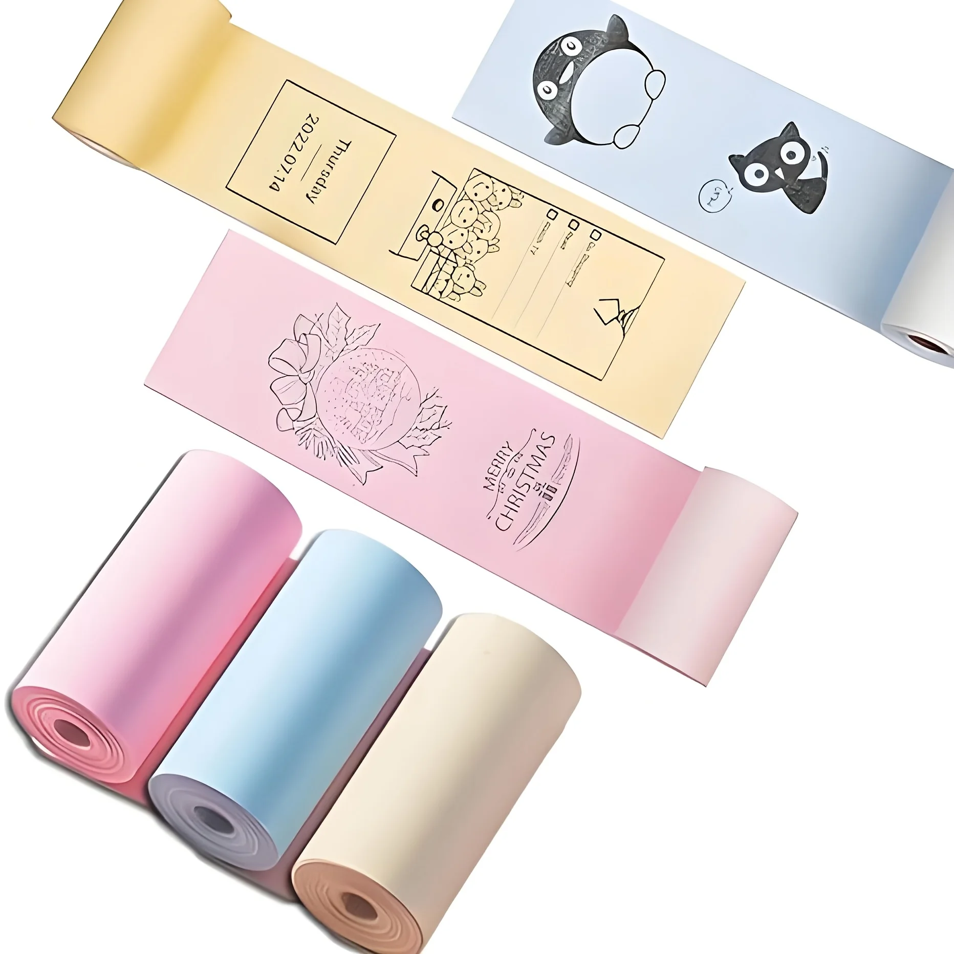 6팩 3색 무지개 감열지, 57x25mm 끈적이지 않는 인화지, 대부분의 즉석 카메라 및 미니 프린터에 사용 가능