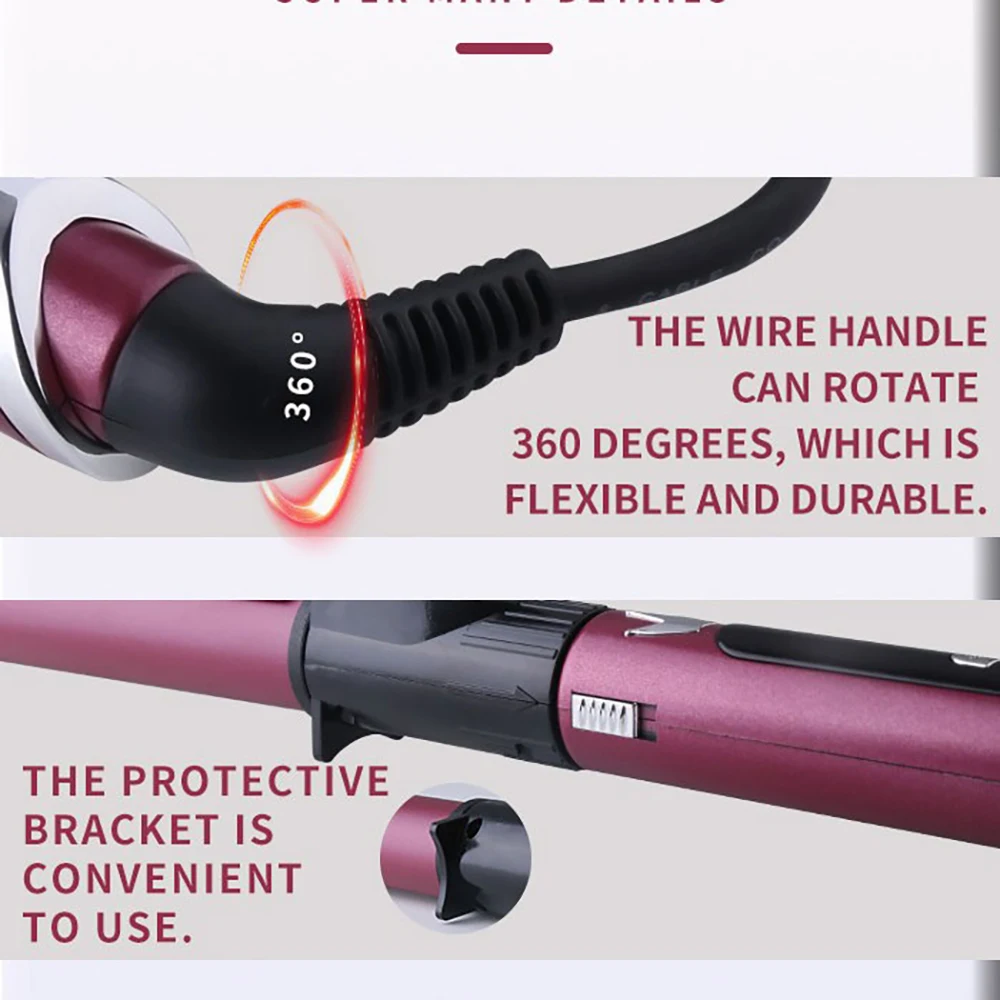 Kemei Professional Hair Curler Hair Curling Iron Wand Ceramic Tourmaline long Barrel Dual Voltage 100-240V Waving Style Too