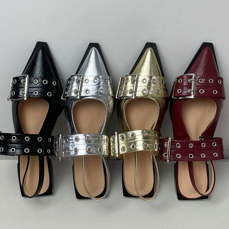 Big Size 43 Female Slingback Pointed Toe Ladies Flats Shoes 2025 Luxury Buckle Footwear Fashion Shallow Women Flat With Shoes 3