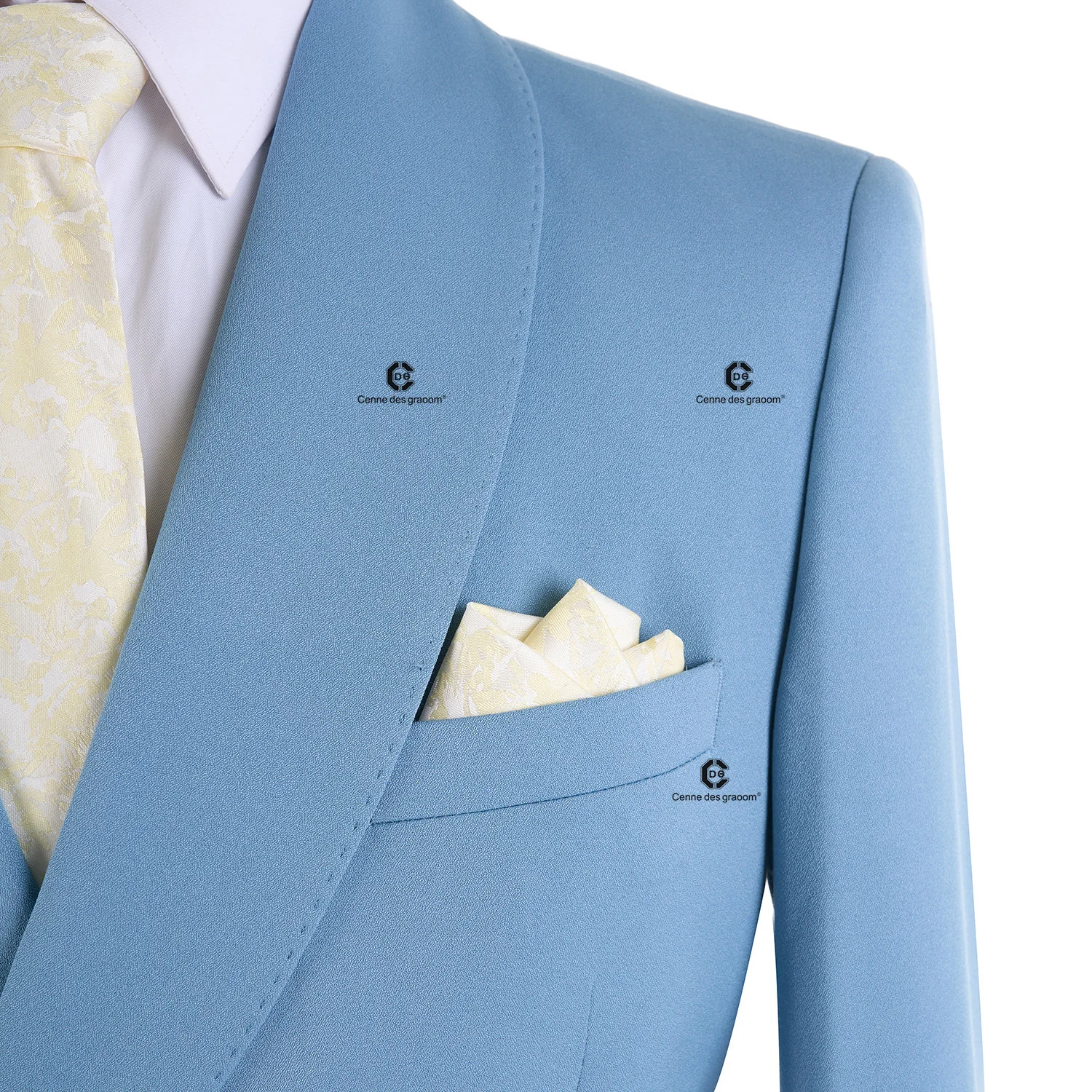 Cenne Des Graoom 2025 New Elegant Blue Suits for Men Metal Side Release Buckle 2 Pieces Set High Quality Wedding Party Dinner 2