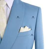 Cenne Des Graoom 2025 New Elegant Blue Suits for Men Metal Side Release Buckle 2 Pieces Set High Quality Wedding Party Dinner 2