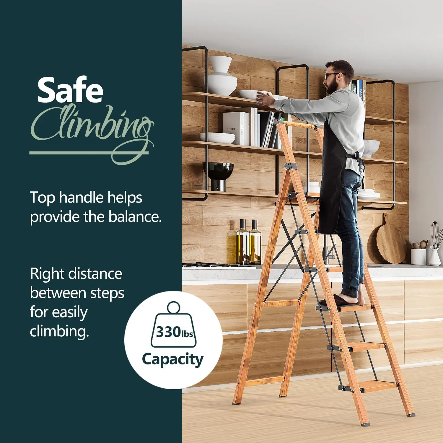 WOA WOA 6 Step Ladder, Folding Ladder with Handrails for High Ceilings, Indoor Tall Ladders with Wide Pedals, Lightweight Alumin 2