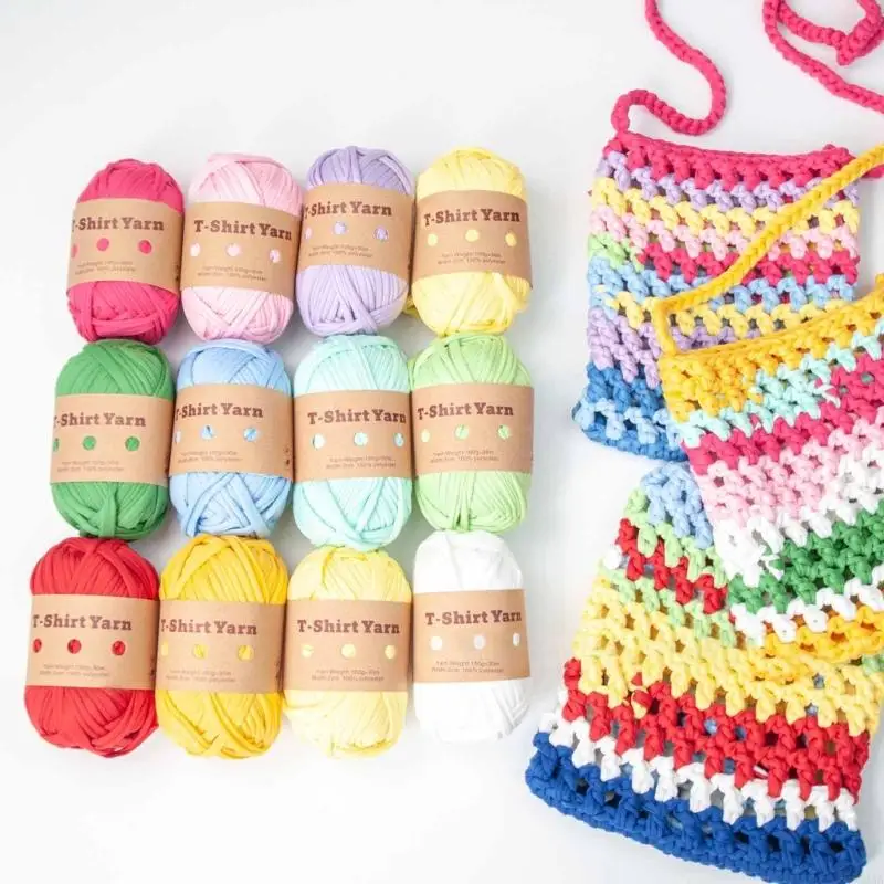 G2AA 6 Rolls Handmade Fabric Strip DIY T-shirt Yarn Knitting Yarn for Knitting, Crocheting and Crafting for Hand DIY Bag