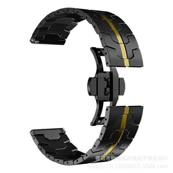 22mm Luxury Stainless Steel Watch Strap - Premium Metal Bracelet Wristband - 22mm Universal (Black Gold)