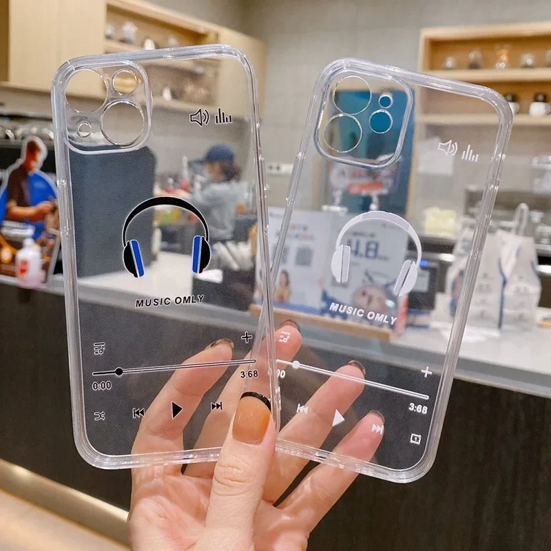 Creative Music Headphone Design Clear Soft Phone Case Cover