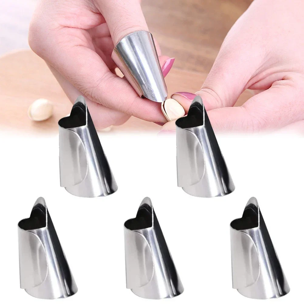 Home Stainless Steel Kitchen Cutting Protection Tools Finger Protectors Peanut Sheller Vegetable Nuts Peeling Finger Guard 5pcs