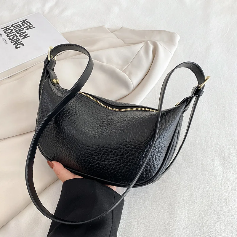 

2023 Lichee Leather Women Shoulder Bag Solid Color Versatile Crossbody Bag Female Casual Underarm Dumpling Bag Ladies Moon Bag