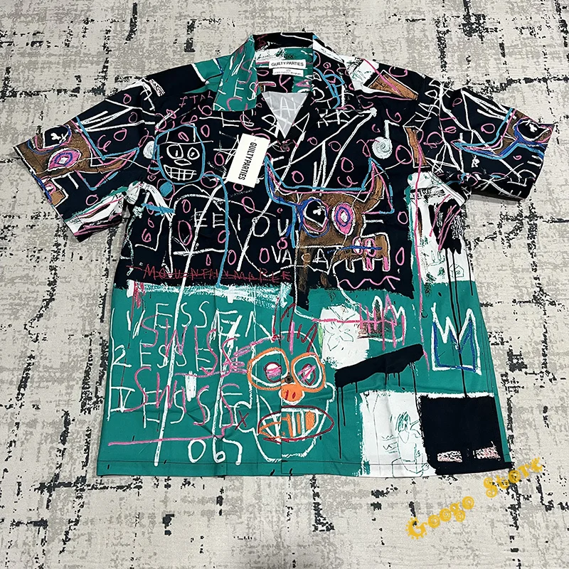 

Summer WACKO MARIA Shirt Men Women Casual Beach Short Sleeve Graffiti Best Quality Hawaiian Top Tees