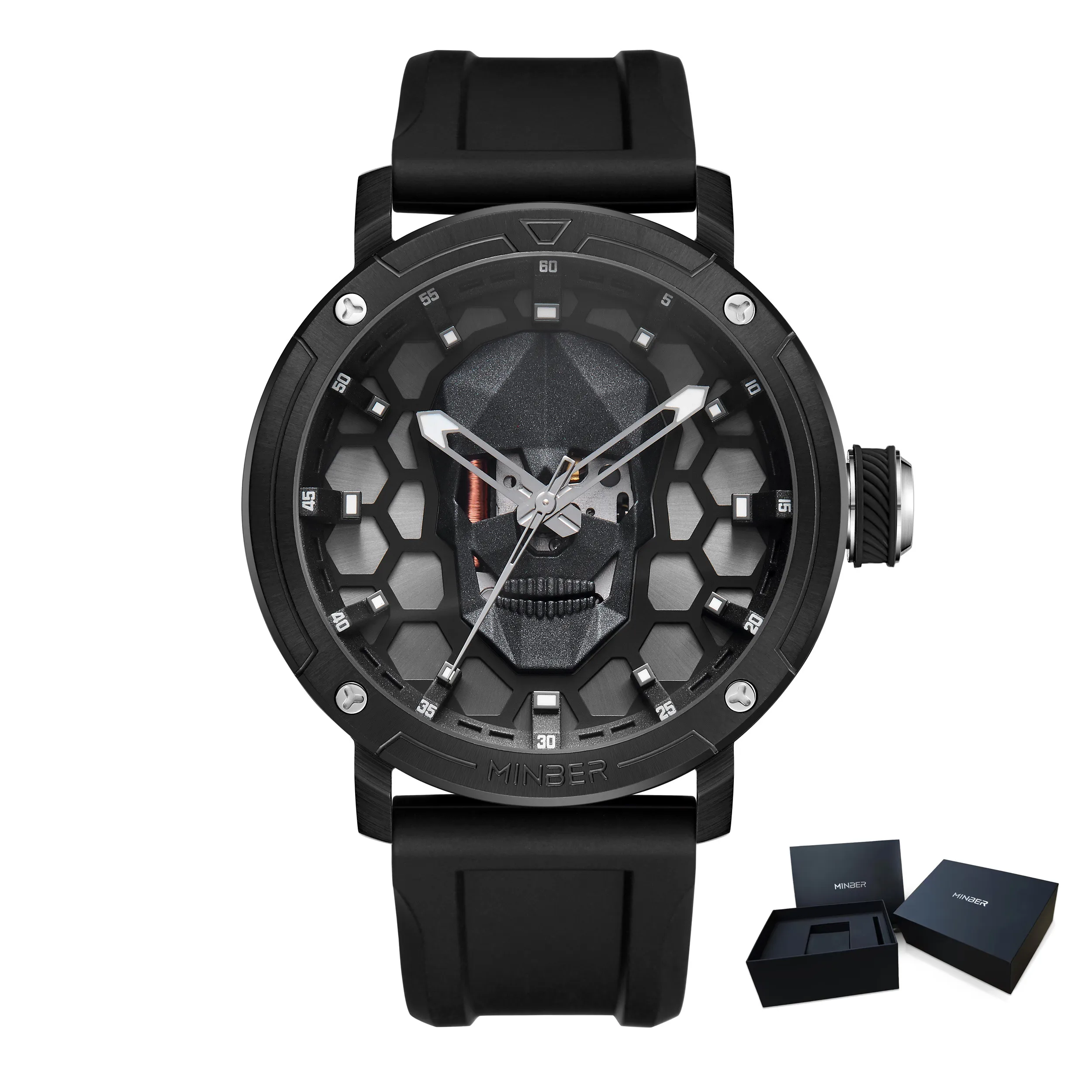 MINBER Skull Dial Design Quartz Watch Fashion Sports Military Watches For Men 50M Waterproof Luminous Man Wristwatch Clock 9092_voghion.com