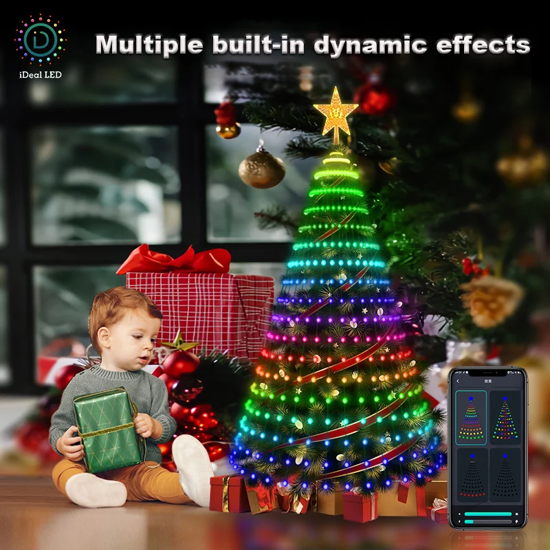 DIY Smart Christmas Tree Led Light Bluetooth APP Remote Control RGB String  Fairy Lights with Star Topper for Xmas New Year Decor