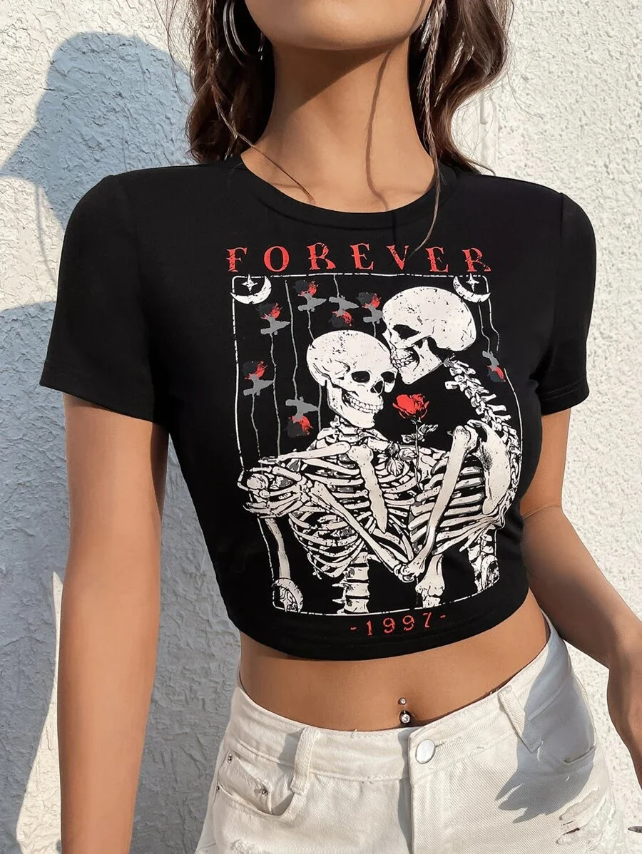 Printcess Women's Summer Cool Comfortable Casual Short Sleeve Tees Y2K Graphic Pattern Print Vintage Girls Crop Top761_voghion.com