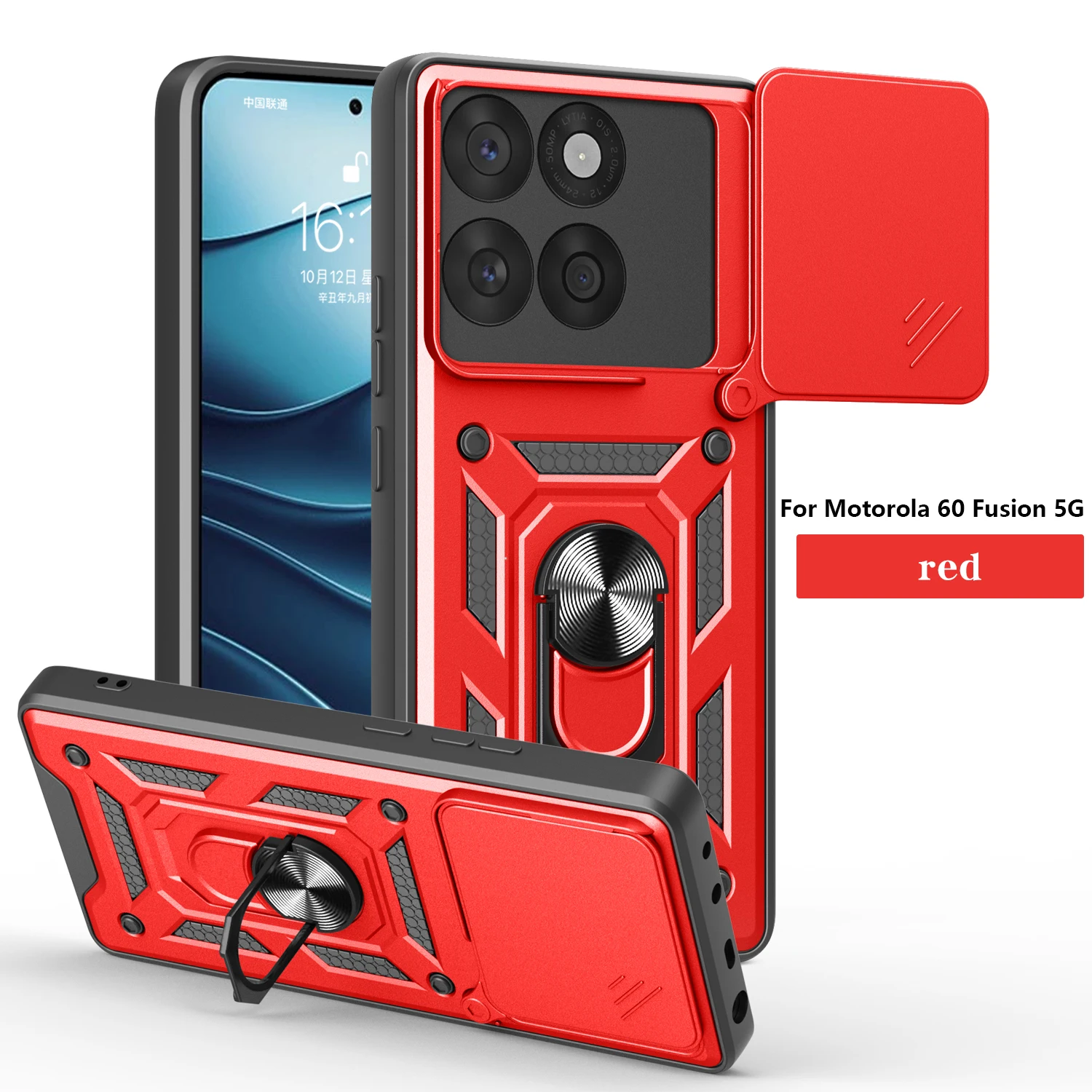 Sliding Window Armor Case with Ring Holder Phone Cover