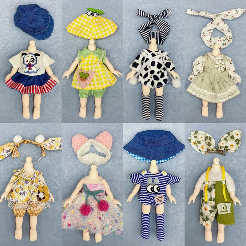 16cm Ob11 Doll Clothes 8 Points Bjd Dressup Cute Casual Suit Lolita Skirt Accessories Girl Dress Up Toys Children Birthday Gift
