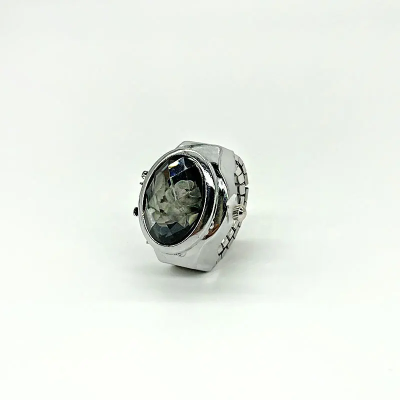 Gem Flower Clamshell White Dial Finger Watch Ring Watch