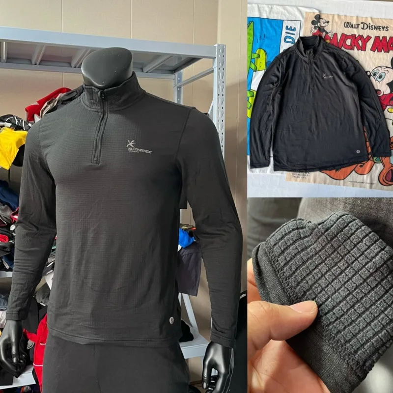 

2023 Autumn And Winter Plaid Down Training Outdoor Fitness And Sports Long Sleeved Men Half Zipper Quick Drying Loose Fitting