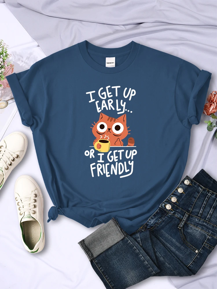 I Get Up Are Lazy Cute Cat 여성 티셔츠, 캐주얼 통기성 반팔 패션 오버사이즈 스트리트웨어 여름 여성 티셔츠