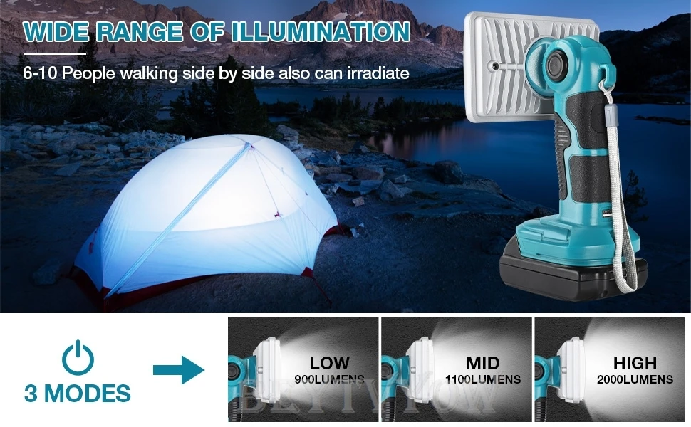 Cordless 2000LM Floodlight for Makita 14.4-18V Battery 18W LED Work Light Flashl