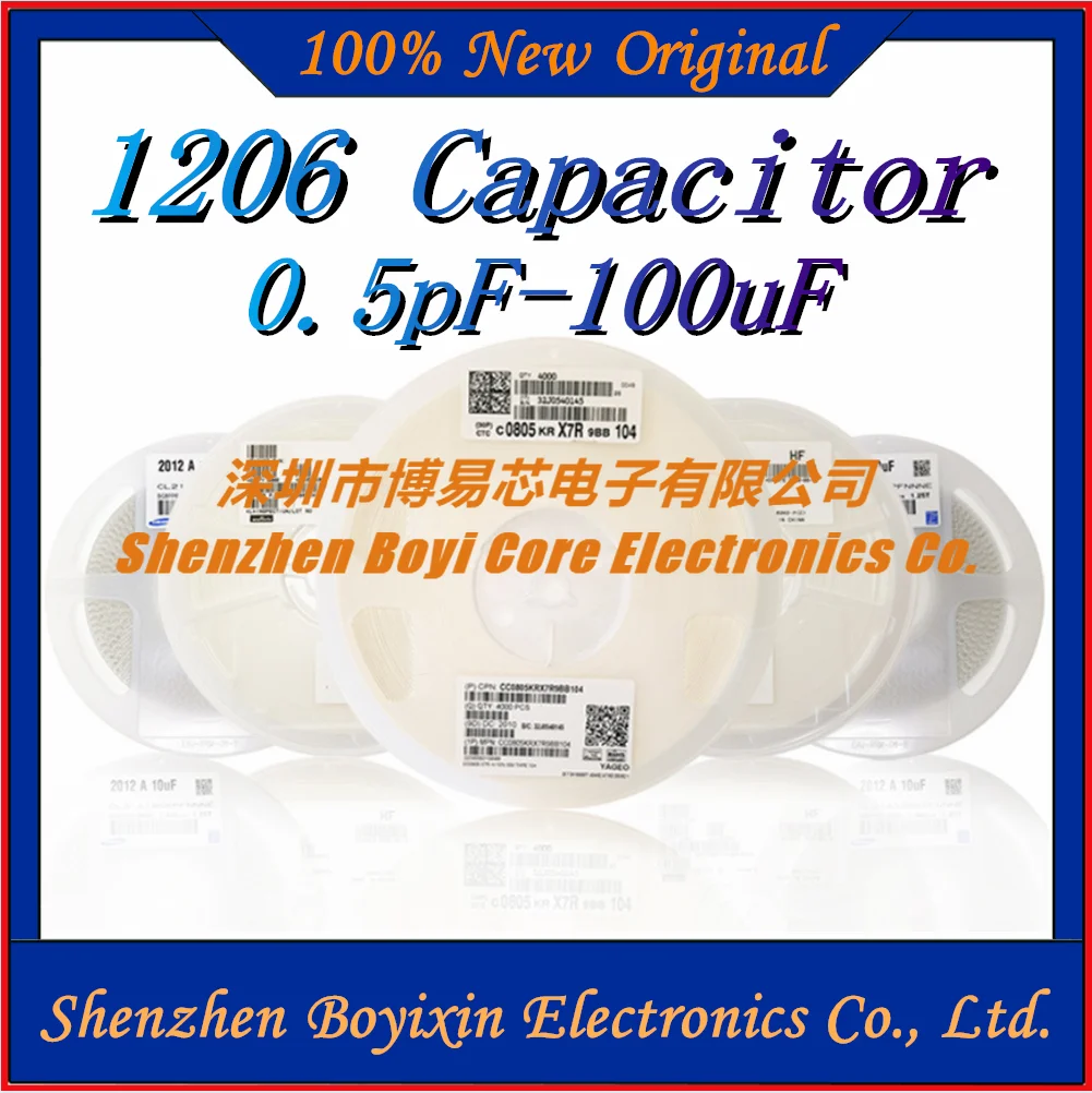 4000pcs 1206 50V SMD Thick Film Chip Multilayer Ceramic Capacitor 0.5pF-100uF 10NF 100NF 1UF 2.2UF 4.7UF 10UF 1PF 6PF 100piece new original chip tantalum capacitor 3216a 6 3v 100uf 20% tlja107m006r0800 tlja107m006r0500 1206