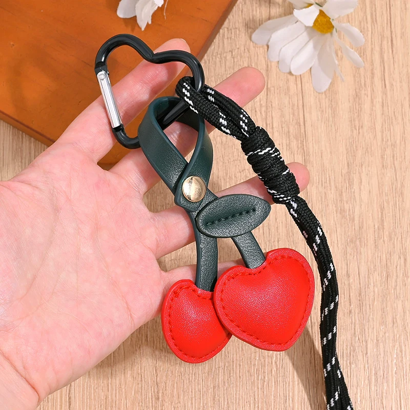Keychain Cherry Pendant Creative Bag Women Schoolbag Leather Bag Charm Accessories Vintage Versatile Bag Keychain