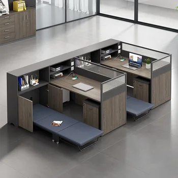 Set Scrivania per 4 Persone con Sedie, Postazione di Lavoro per Ufficio, Arredamento Aziendale Finanziario, 6 Scrivanie Doppie Semplici