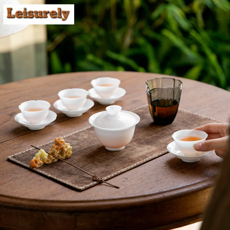 White Fair Jade Porcelain Tea Set Complete Set Luxury Tea Ceremony Set Household Tea Brewing Teapot and Tea Cup Set for Tea Gift