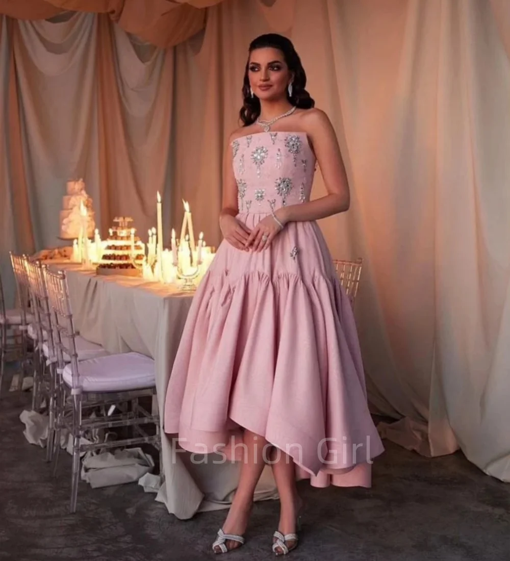 

Fortunate Evening Elegant Vintage Crystal Beaded Ruffle Sweet Princess Pink Formal Occasion Prom Dress Evening Party Gowns 2024