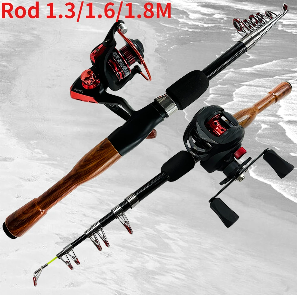 

Telescopic Rod and Reel Kit 1.3m 1.6m 1.8m Carbon Fiber Fishing Rod 7.2:1 Casting Bait Pesca Combo Freshwater Pescar