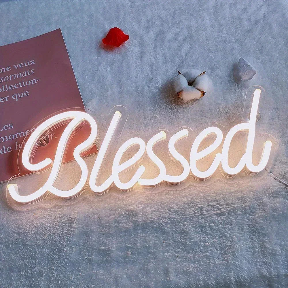 Insegna al neon benedetto, luce al neon a LED per arte da parete, bellissime insegne notturne al neon a LED per camera da letto, parete, arredamento per ufficio, festa, regalo - Image 5