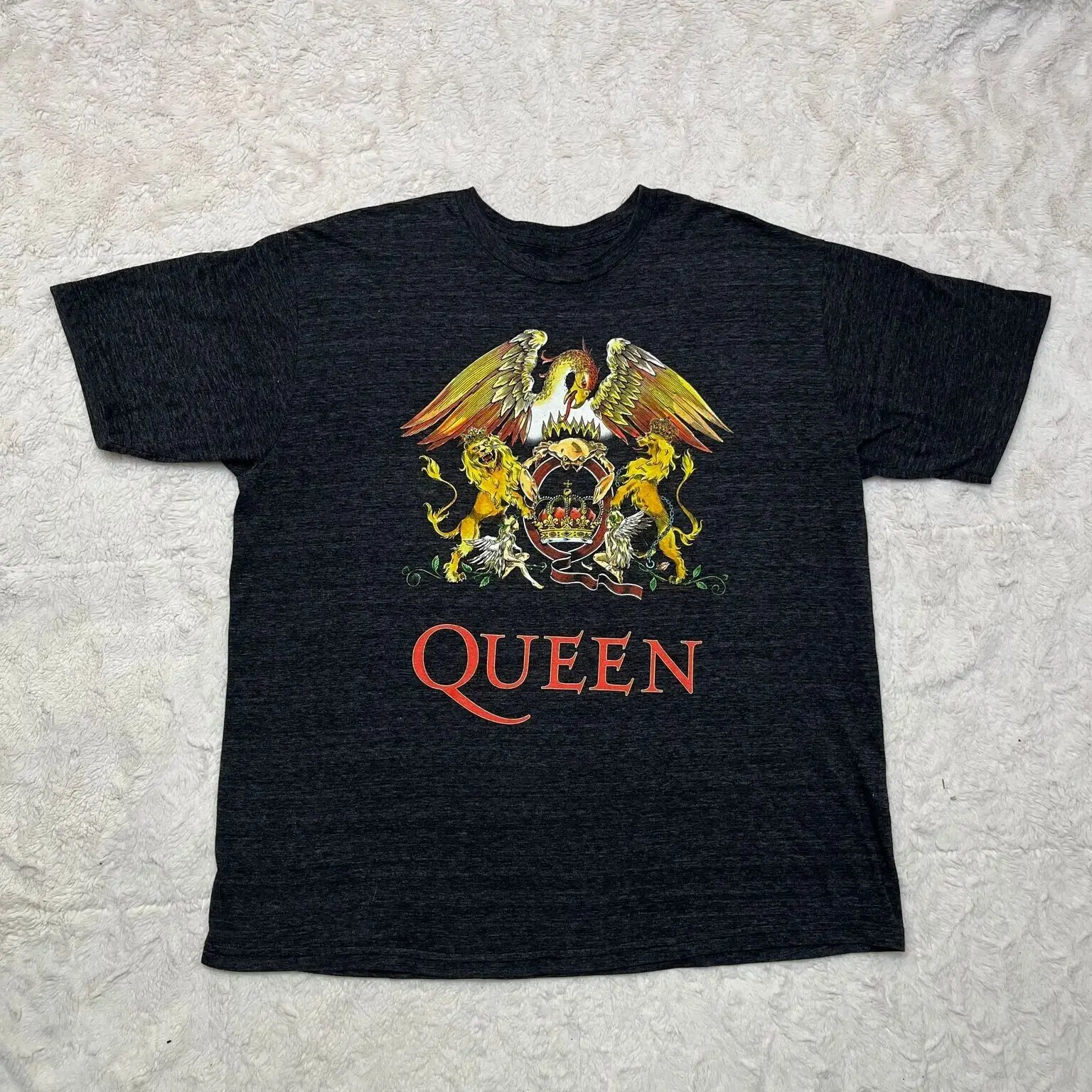 Queen Shirt Adult Xl Grey Rock Band Lion Crest Crown Crab Greatest Hits Maniche Lunghe O Corte