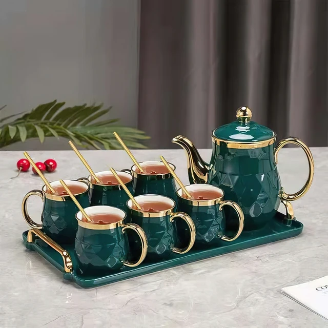 Serviço de Chá Serviço de Café Jogo de Chá 13 Piece Ceramics Tea Set With  Tray Coffee Set Candle Heating Glass Teapot Coffee Set Afternoon Teacup And  Saucer Set Serviço Chá Café