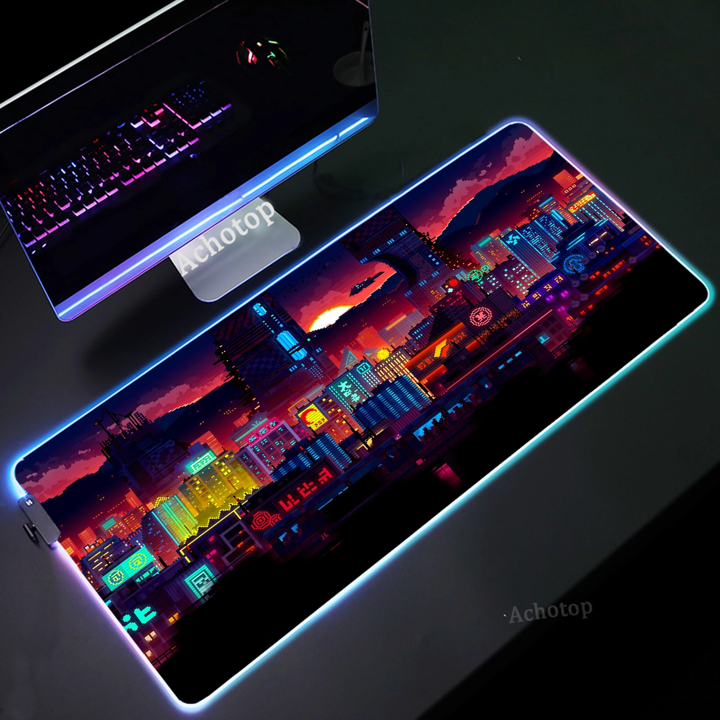 

Большой игровой коврик для мыши RGB, игровой коврик для мыши с пиксельной подсветкой, Настольный коврик для клавиатуры, коврик для мыши с подсветкой XXL, 90x40 см, геймерские большие коврики для мыши