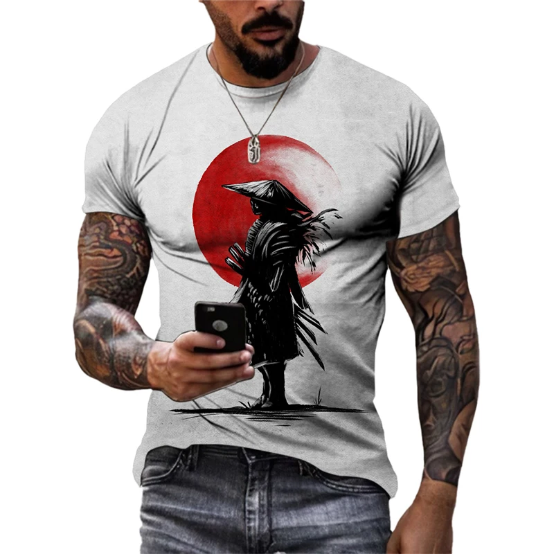 

Men's T-shirt With Summer Quick Drying Material Comfortable And Breathable Round Neck Samurai Ninja Pattern Cool Street Daily