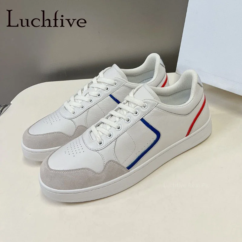 

2023 New White Women's Shoes Genuine Leather Versatile Lace Up Round Toe Patchwork Outdoor Sneakers Brand Casual Couple Shoes