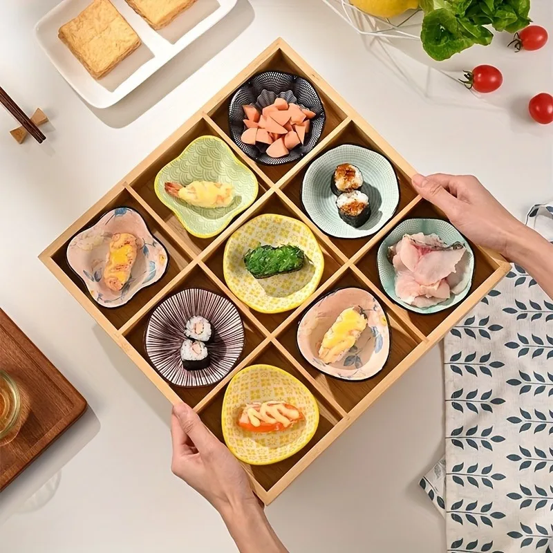 9-compartment Multifunctional Bamboo Partition Box, Snack Box, Fruit, Nut And Candy Hot Pot Box-Suitable For Kitchen, Co