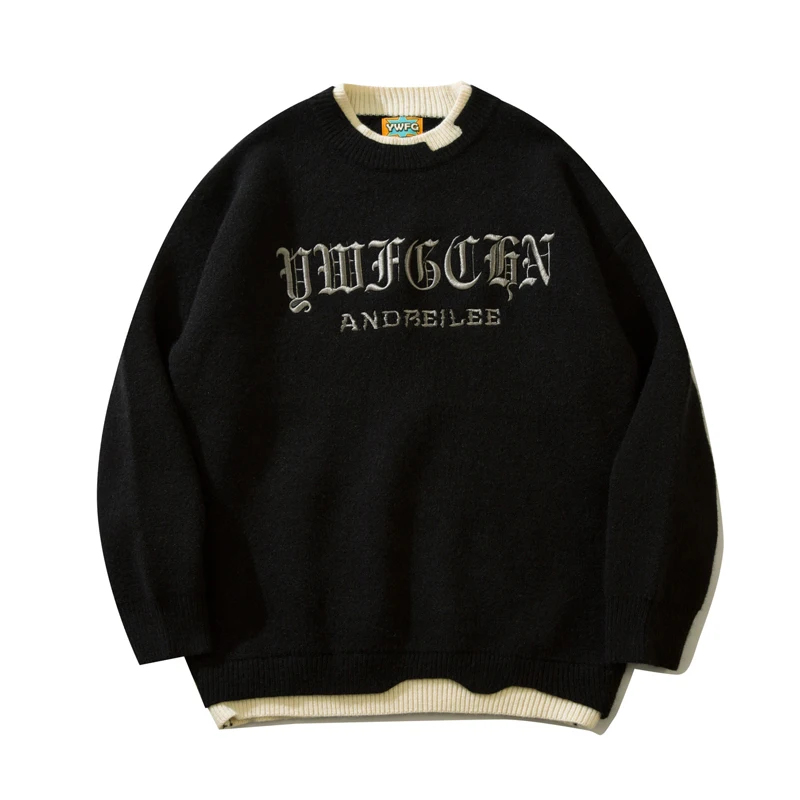 

Retro Loose Men's Pullovers Autumn and Winter New Round Neck Embroidered Letter Sweater Couple Fashion Casual Knitted Sweater