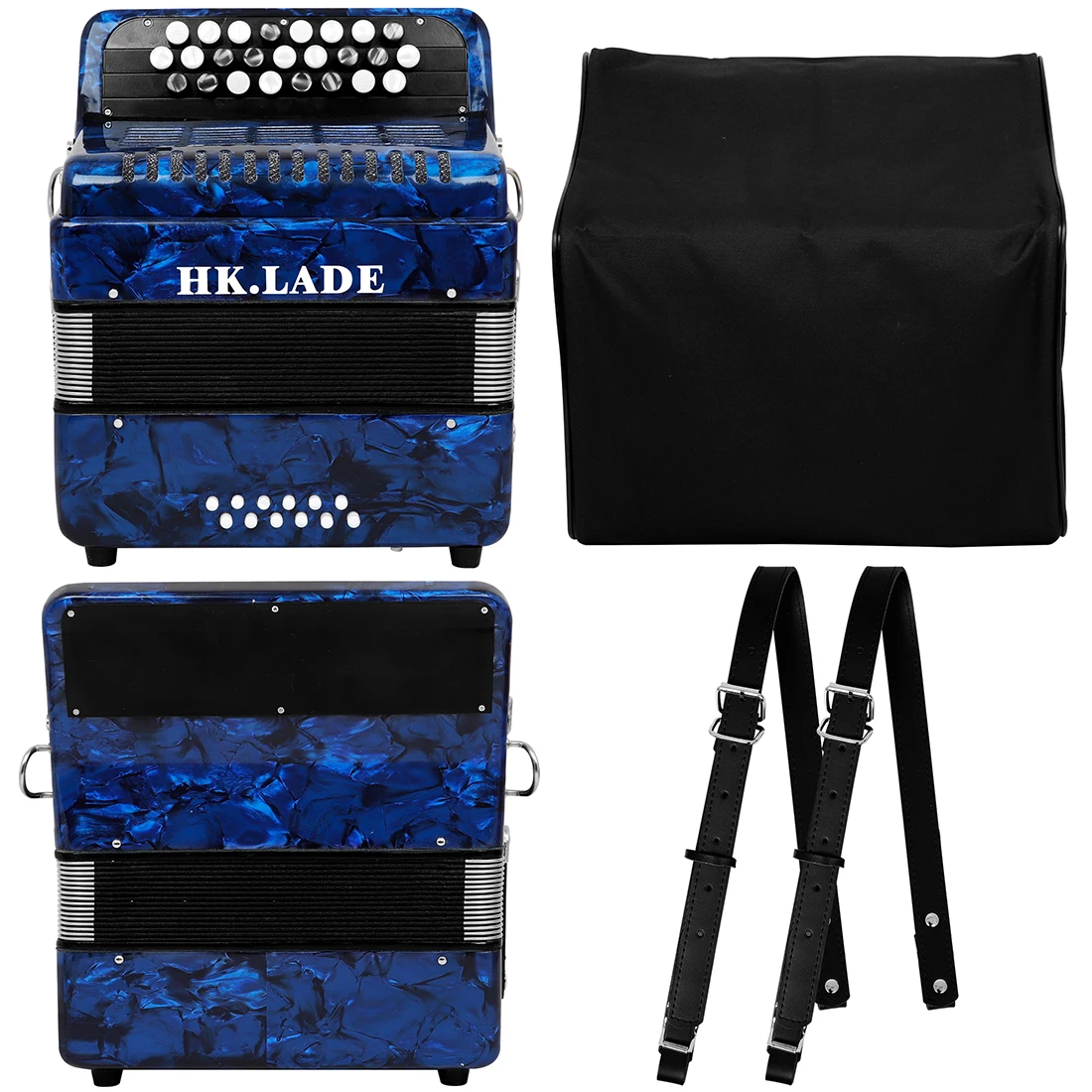 HK·LADE AH-150 Akkordeon Blau/Rot Bajan Akkordeon 25 Tasten 12 Bass Professionelles Akkordeon mit Aufbewahrungsgurtteilen – Detail 6