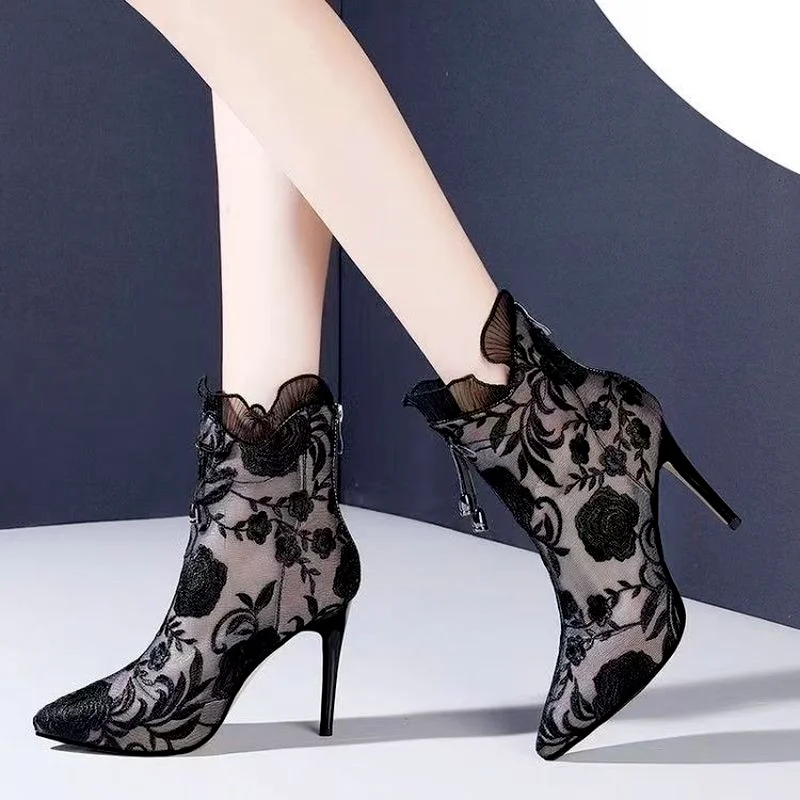 HOT SummerSandalias Femeninas High Heels Flock Pointed Sandals Sexy Female Summer Shoes Mujer Zapatos Mujer Pumps 2021