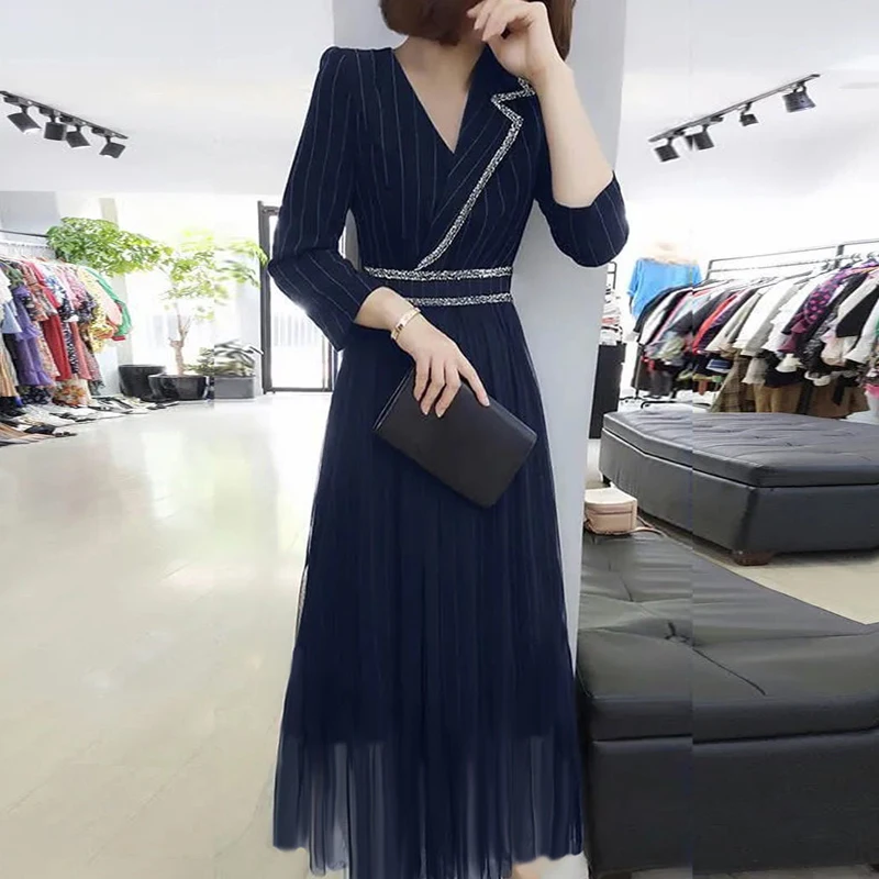 

Женское Сетчатое платье с V-образным вырезом, в полоску