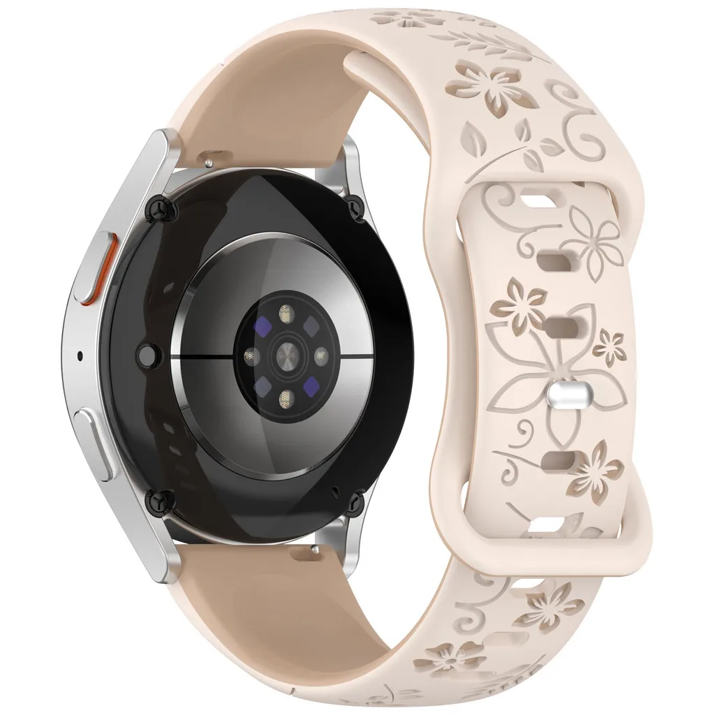Dual-Tone Floral Engraved Silicone Watch Strap - Elegant Flower Design, Available in 18/20/22mm