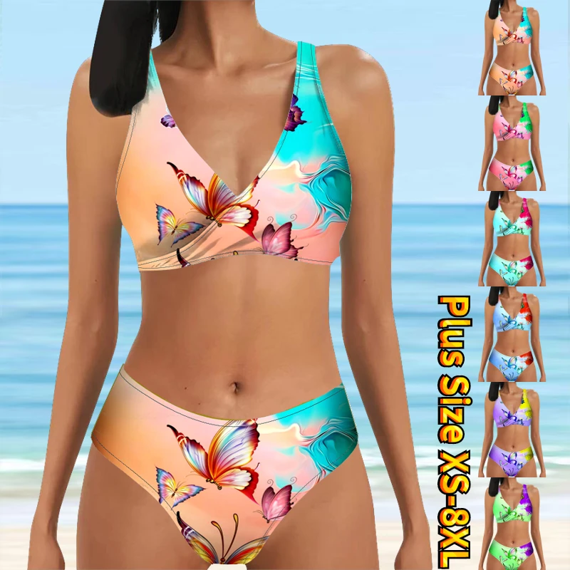 

Women Summer Swimsuit Two Piece Set Beachwear Swim Suit Female Sexy Vintage Bathing Suit Bikini New Design Printing Swimwear