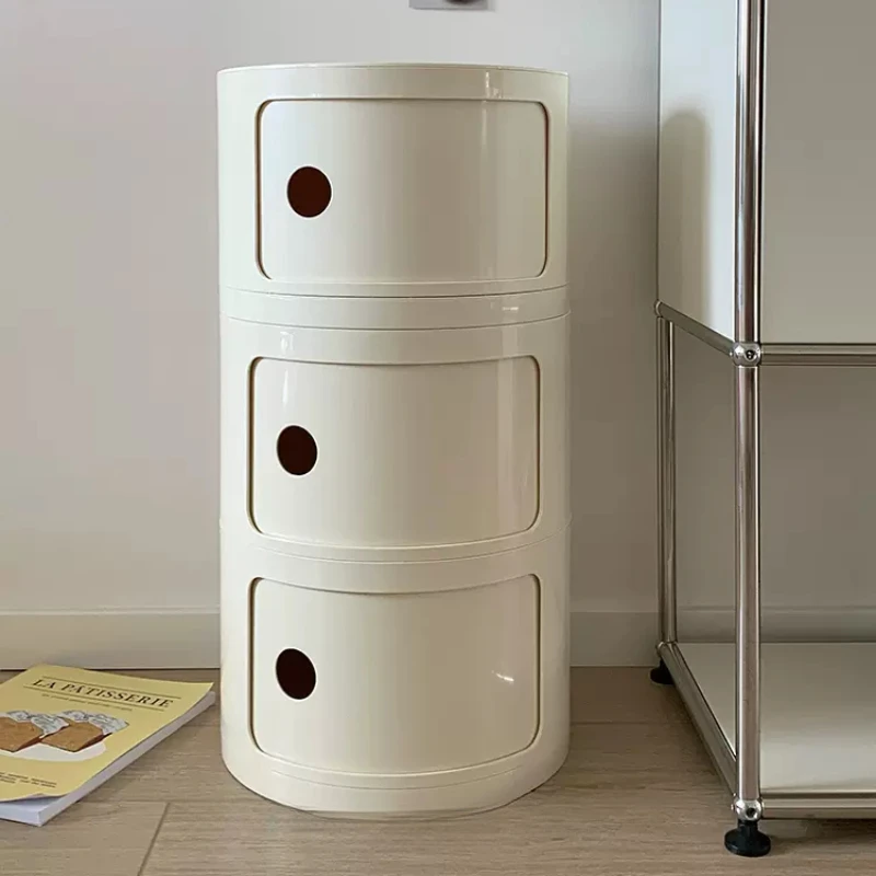 Comodino rotondo bianco con grande capacità di stoccaggio - immagine 3