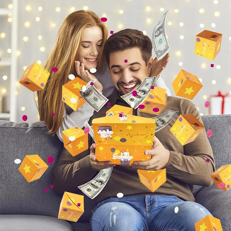 Surprise Explosion Gift Box Cash Bounce Exploding Box with Confetti for  Money Cards Photo Happy Birthday Anniversary Valentine